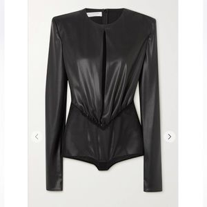 PHILOSOPHY DI LORENZO SERAFINI Gathered cutout faux stretch-leather bodysuit